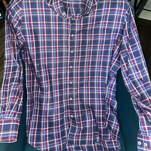 Peter Millar Navy and Crimson Plaid Shirt